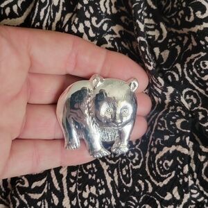 Shiny Silver Bear Brooch